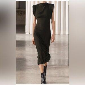 ZARA WOMAN LONG ZW COLLECTION DRESS WITH PADDED SHOULDERS EMERALD SZ M NWOT